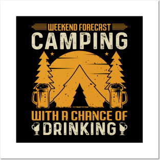 Camping and drinking; beer; camp; camper; tent; campfire; outdoors; nature; nature lover; forrest; outdoorsy; beers; drinks; woods; bush; gift; camping life; camping lover; Posters and Art